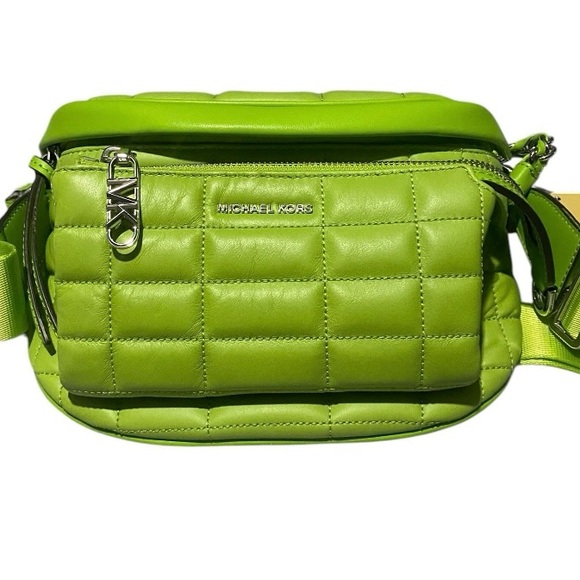 LIME GREEN Michael Kors Green Quilted Crossbody sling Bag NWT - Picture 1 of 9